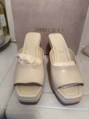 Jimmy Choo Cream Leather Slide Mules